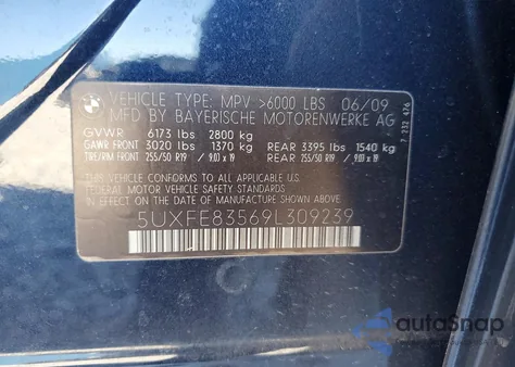2009 BMW X5 xDrive48I from USA, damaged, VIN 5UXFE83569L309239